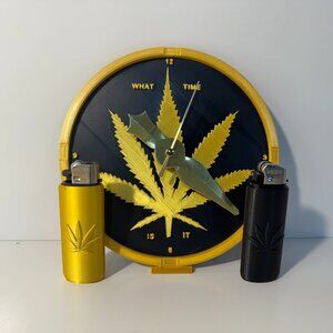 Pot Leaf Clock & Lighter Set – Black & Gold is always Bold
